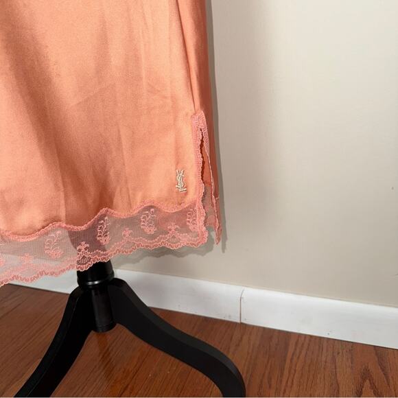 Yves Saint Laurent Vintage Lace Slip Skirt Apricot Salmon Size L - Picture 5 of 9
